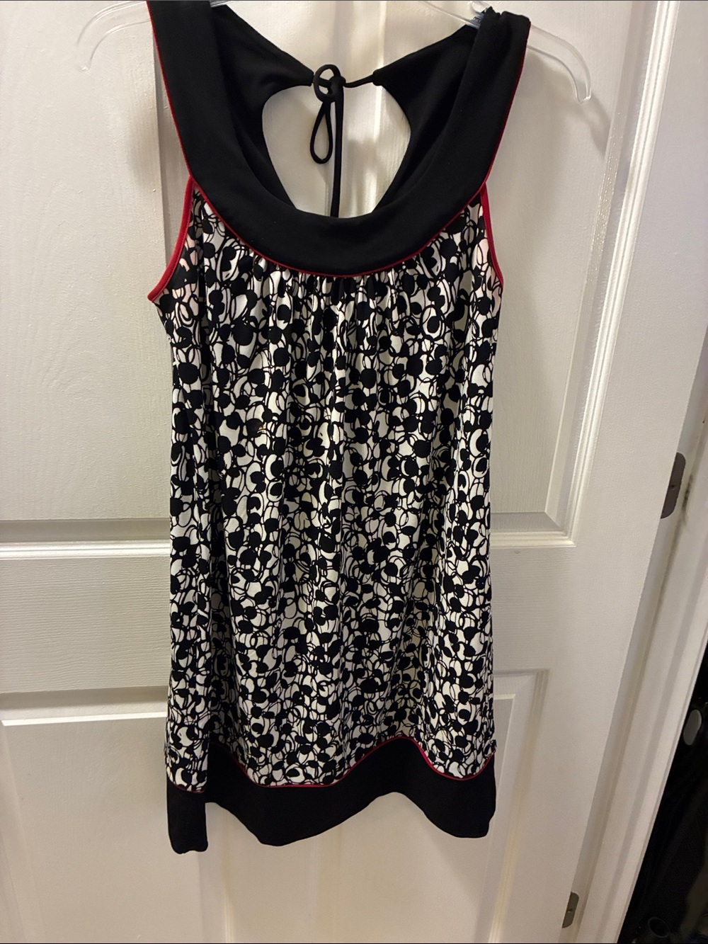 Enfocus Studios Sleeveless Black & White Floral Midi Dress w/Red Trim sleeveless